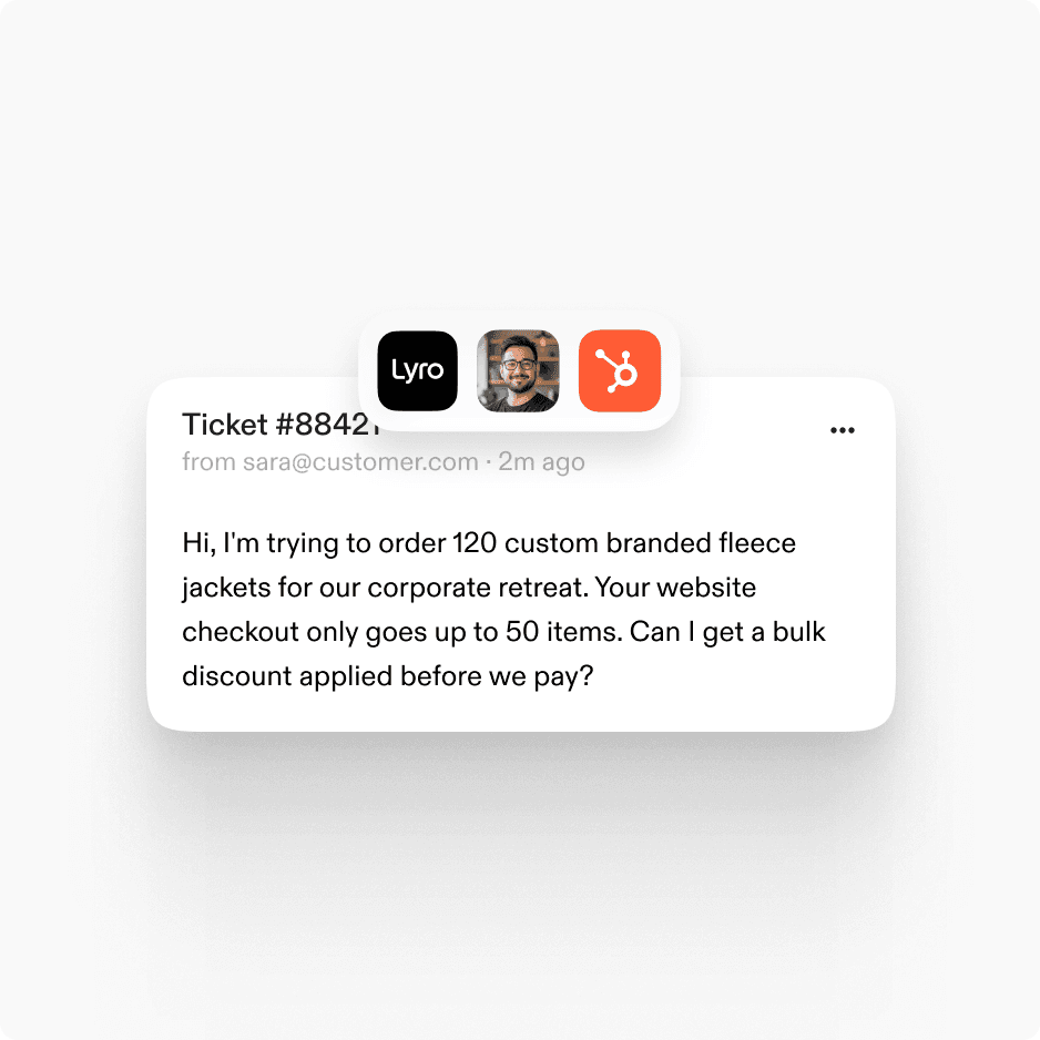 A support ticket handed off into a ticketing system