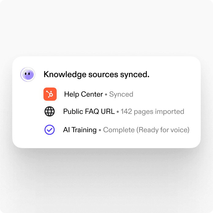 Knowledge sources synced from a help center and a public FAQ