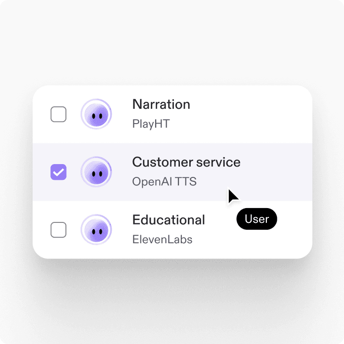 A voice picker grouped by use case across voice models